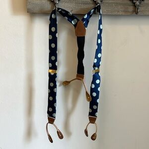 Perry Ellis Portfolio Suspenders Polka Dots Leather Fasteners Adjustable Clips